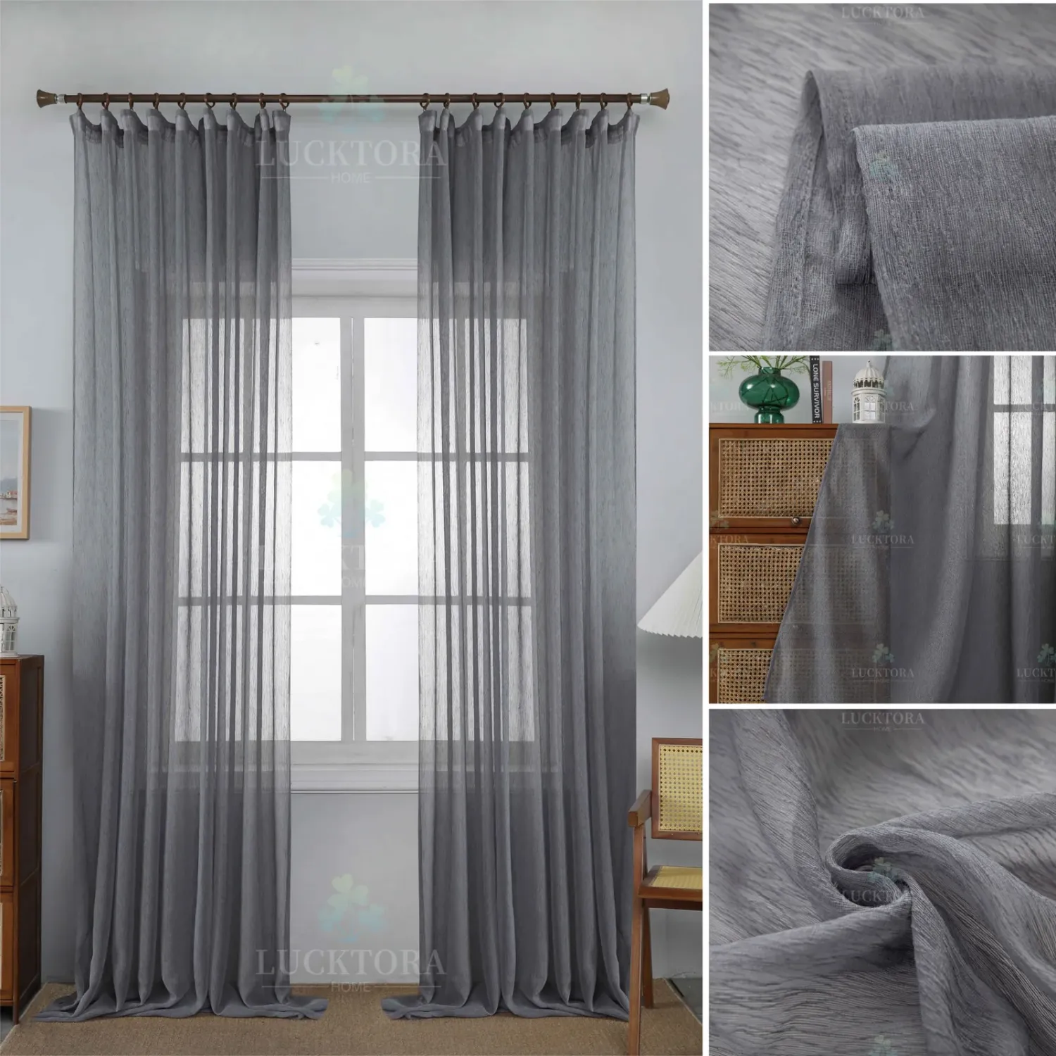 ΚΟΥΡΤΙΝΑ 6037-16-Γκρί- Με Τρέσα-270X295CM