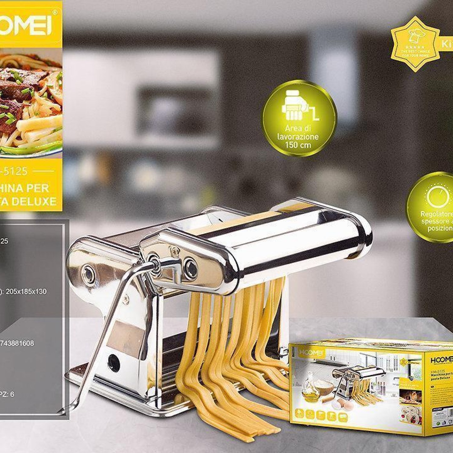 Μηχανή Φύλλου/Ζυμαρικών Χειροκίνητη από Ανοξείδωτο Ατσάλι Hoomei