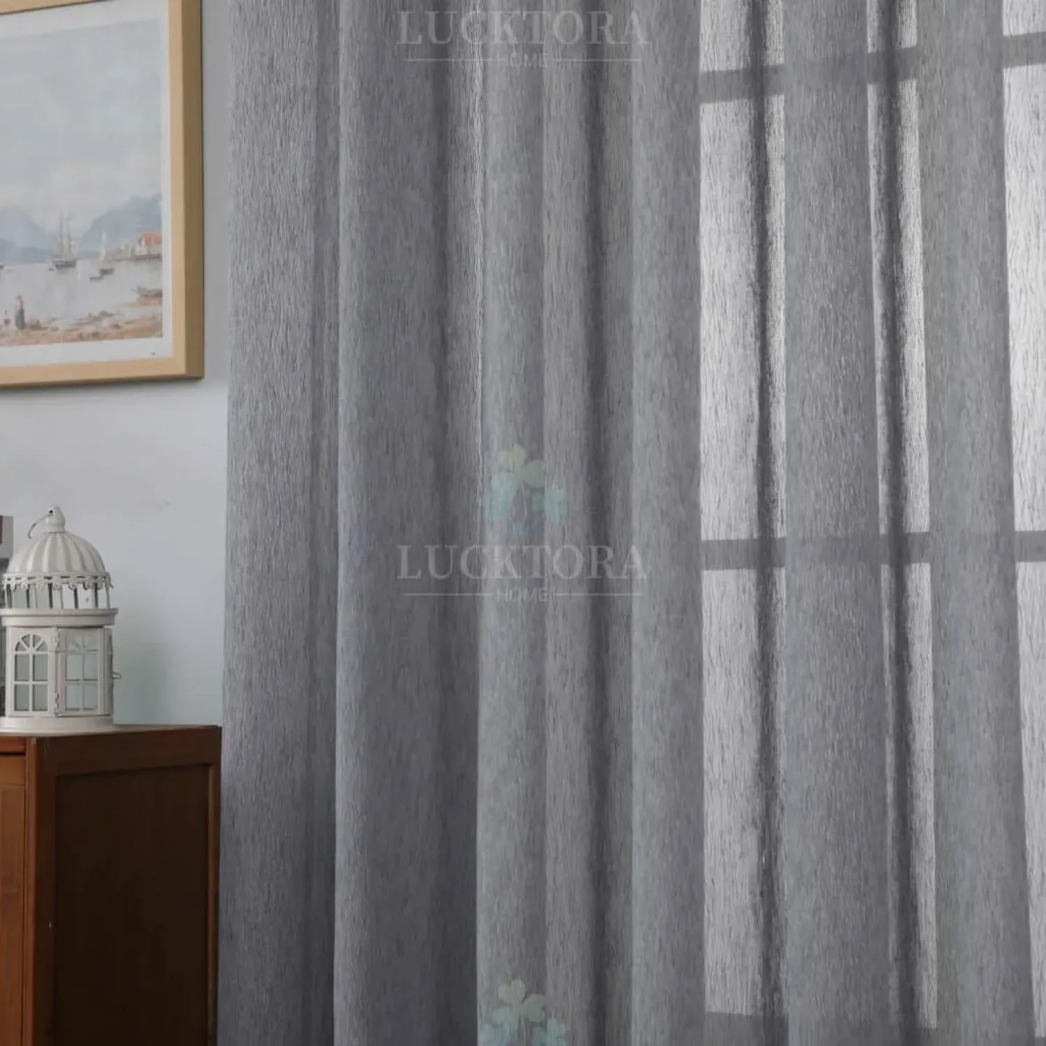 ΚΟΥΡΤΙΝΑ 6037-16-Γκρί- Με Τρέσα-270X295CM