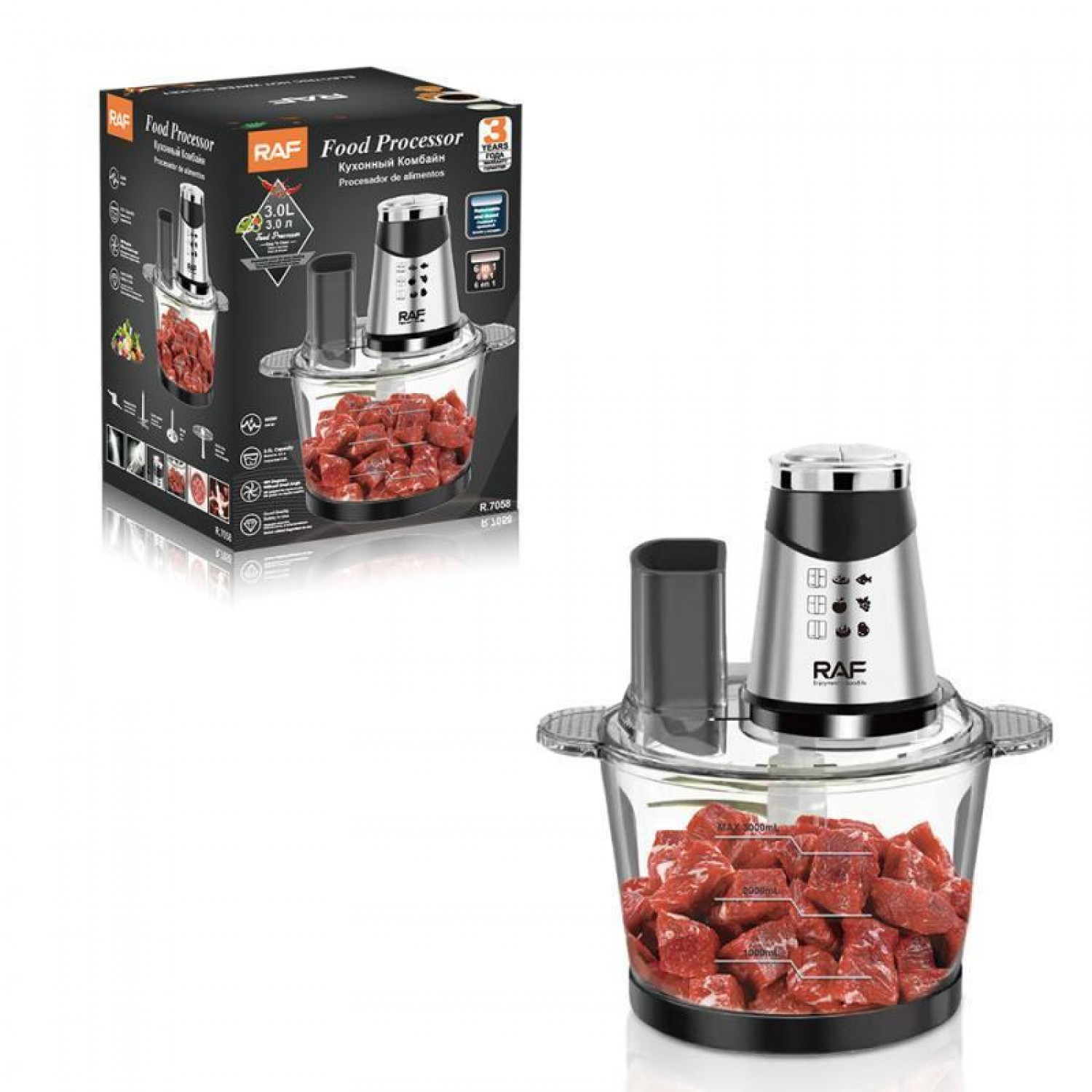 Raf Πολυκόπτης Multi 600W με Δοχείο 3lt Μαύρος 