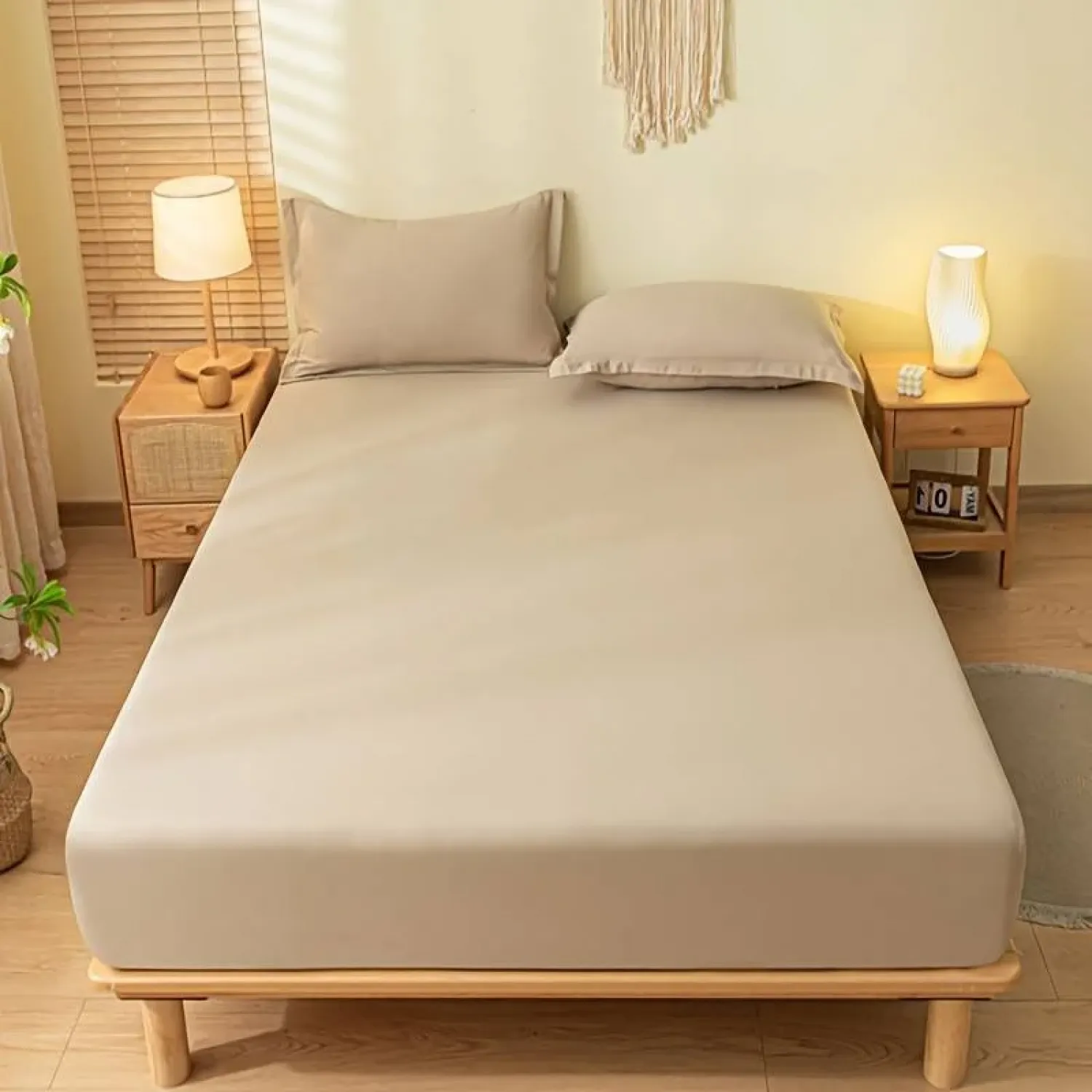 Μονόχρωμο Σεντόνι με λάστιχο-ΜΟΝΟ-100Χ200+30CM-Μπεζ