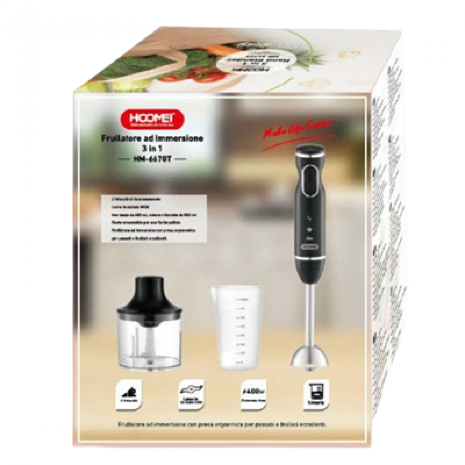 Hoomei Ραβδομπλέντερ Χειρός 3 σε 1 400W Μαύρο