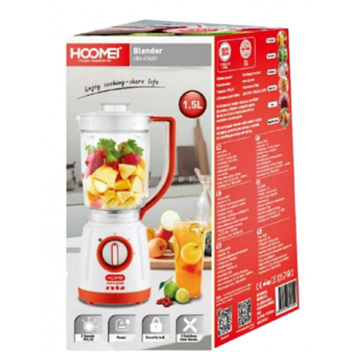 Hoomei Μπλέντερ με Γυάλινη Κανάτα 1.5lt 800W Κόκκινο
